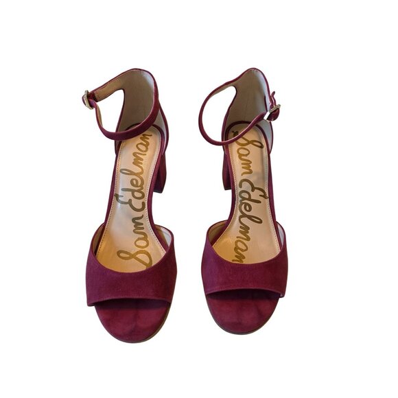 Sam Edelman Shoes - Sam Edelman Susie Dark Red Suede Block Heel Ankle Strap Sandals Size 10M